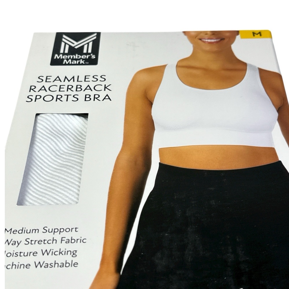 Vivid White Member's Mark Seamless Racerback Sports Bra Yoga Women's Medium NIB